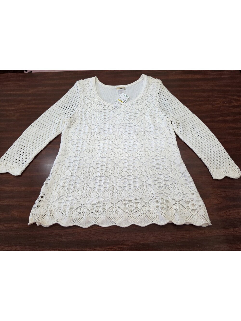 NWT Christina White Crochet Knit Sweater Top Womens XL Lined Boho Chic Romantic